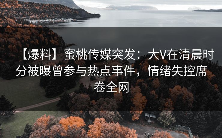 【爆料】蜜桃传媒突发：大V在清晨时分被曝曾参与热点事件，情绪失控席卷全网